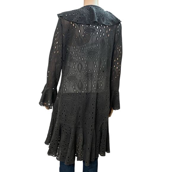 IC By Connie K Open Knit Jacket Large Mid Length Lagenlook Ruffle Bell Sleeve - Picture 3 of 8